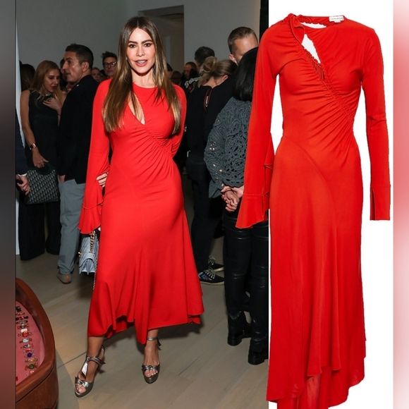 Victoria Beckham Dresses & Skirts - Victoria Beckham Vibrant Red Long Sleeve Dress XS